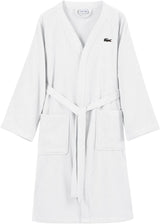 Lacoste Classic Pique 100% Cotton Bath Robe for Men & Women, One Size Fits Most, White