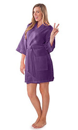 Turquaz Lightweight Thigh Length Robes For Women - Waffle Kimono Bridesmaids Robe - Summer Bathrobes For Women