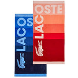 Lacoste Ombre Block 2 Pack, 100% Cotton Oversized Beach Towel, 72" x 36", Blue and Red