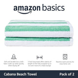 Amazon Basics Quick Dry, Large, Absorbent, Soft Cabana Stripe Beach Towel - 2-Pack, 30 in x 60 in, Green