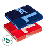 Lacoste Ombre Block 2 Pack, 100% Cotton Oversized Beach Towel, 72" x 36", Blue and Red