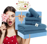 VOOVA & MOVAS Blue Towels Bathroom Sets, 100% Cotton | Lightweight | Soft | Quick Dry | Thick, Towel Set of 6, 2 Large Bath 30"x56", 2 Hand 18"x28", 2 Wash Cloths 13"x13", Denim Blue Towel Gift