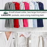 Lacoste Classic Pique 100% Cotton Bath Robe for Men & Women, One Size Fits Most, White