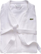 Lacoste Classic Pique 100% Cotton Bath Robe for Men & Women, One Size Fits Most, White