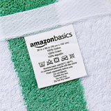 Amazon Basics Quick Dry, Large, Absorbent, Soft Cabana Stripe Beach Towel - 2-Pack, 30 in x 60 in, Green