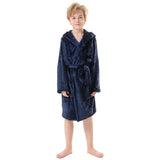 V.&GRIN Boys Fleece Robe, Hooded Toddler Soft Fuzzy Bathrobe for Kids 3-14 Years(Navy 7-8