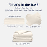Brooklinen Luxury Sateen Sheet Set - 7 Piece 100% Cotton Bed Sheets - 1 Fitted & 1 Flat Sheet, 4 Pillowcases, 1 Duvet Cover, Soft Sateen Sheets for Ultimate Comfort Twin - Cream