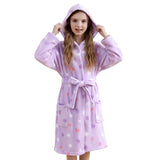 V.&GRIN Girls Fleece Hooded Robe, Soft Plush Warm Bathrobe Cozy Unicorn Sleepwear Gift for 5-14 Years (Lilac Heart 9-10)