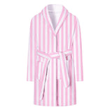 Umeyda Girls Robe, Shawl Collar Fleece Soft Cozy Warm Fluffy Plush Mid-Length Spa Bathrobe with Belt Pockets for Cute Kids, Pink Strip,13-15Y