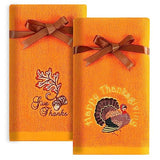 Quera 2 Pack Thanksgiving Fall Hand Towels Autumn Leaves Turkey Embroidered Premium Luxury Decor Fall Bathroom Decorativ