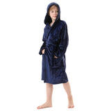 V.&GRIN Boys Fleece Robe, Hooded Toddler Soft Fuzzy Bathrobe for Kids 3-14 Years(Navy 7-8