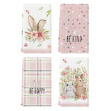Artoid Mode Pink Bunny Rabbit Ears Floral Leaves Easter Kitchen Towels Dish Towels, 18x26 Inch Be Kind Seasonal Decoration Hand Towels Set of 4