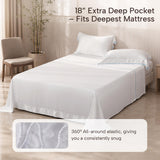 JSELF 100% Viscose Derived from Bamboo Sheet Set - Hotel Luxury Cooling Bed Sheets for Hot Sleepers & Night Sweats, 18" Deep Pocket, Soft & Breathable, Oeko-TEX (White with Blue Tape, Queen)