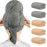 HOMEXCEL 5 Pack Microfiber Hair Towels - 40 x 20 inches Super Soft, Fast Drying Turbans for Long, Thick, Curly Hair - Anti Frizz Wrap with Elastic Strap, Brown/Grey
