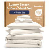 Brooklinen Luxury Sateen Sheet Set - 7 Piece 100% Cotton Bed Sheets - 1 Fitted & 1 Flat Sheet, 4 Pillowcases, 1 Duvet Cover, Soft Sateen Sheets for Ultimate Comfort Twin - Cream