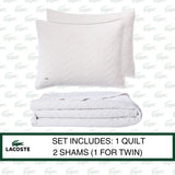 Lacoste Herringbone Stitch 3-Piece Quilt Set, King, White