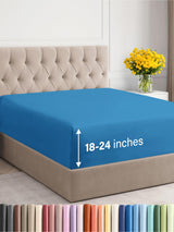 Extra Deep Cal King Fitted Sheet - Hotel Luxury Single Fitted Sheet Only - Easily Fits 18 inch to 24 inch Mattress - Ultra Soft, Wrinkle Free w/Extra Deep Pockets - Breathable & Comfy - Denim Blue