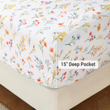Viviland Floral Queen Sheet Set - 4 Piece Vintage Botanical Flower and Leaves Patterned Bed Sheets - Soft, Breathable Microfiber Sheets with Deep Pocket, Non-Slip Fitted Sheets & Pillowcases