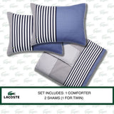 Lacoste Meribel Cotton Bedding Set, King Comforter, Blue/White
