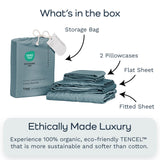 Olive + Crate Tencel Lyocell Eucalyptus Queen Size Sheet Set - Cooling Tencel Sheets for Hot Sleepers with 18 Inch Deep Pocket Fit - Basalt Blue 4-Piece Set