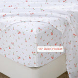 Softan Pink Floral Queen Sheet Set Flower Bed Sheets Queen Size - 4 Piece Microfiber Patterned Fitted Bed Sheets with 15" Deep Pocket, Cozy Cute Pink Flower Sheets and Pillowcase Set