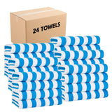 Arkwright California Cabana Stripe Beach Towel Bulk - Case of 24 - Large Soft Quick Dry Cotton Terry Towels Set for Pool, Swim, and Hot Tub, Oversized 30 x 70 in, Blue