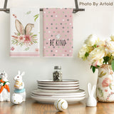 Artoid Mode Pink Bunny Rabbit Ears Floral Leaves Easter Kitchen Towels Dish Towels, 18x26 Inch Be Kind Seasonal Decoration Hand Towels Set of 4