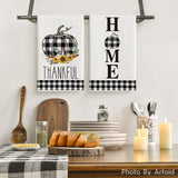 Artoid Mode Buffalo Plaid Pumpkin Home Fall Kitchen Towels and Dish Towels, 18 x 26 Inch Harvest Thanksgiving Drying Cloth Tea Towels for Cooking Baking Set of 4