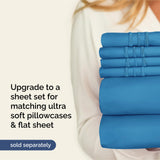 Extra Deep Cal King Fitted Sheet - Hotel Luxury Single Fitted Sheet Only - Easily Fits 18 inch to 24 inch Mattress - Ultra Soft, Wrinkle Free w/Extra Deep Pockets - Breathable & Comfy - Denim Blue