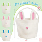 3 Pcs Easter Bunny Basket with Rabbit Ears Easter Egg Basket with Handle Woven Empty Easter Hunt Basket for Kids Toddler Baby Newborn Gifts Stuffer Candy Toy Storage Party Supplies, 12 x 9 Inch