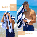 Exclusivo Mezcla 4 Pack 100% Cotton Oversized Beach Towels (35"x70"), Soft Cabana Stripe Thick Beach Towel for Adults, Super Absorbent Swim Travel Bath Pool Towel (Dark Navy)