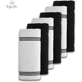 Infinitee Xclusives Premium Kitchen Towels – Pack of 6, 100% Cotton 15x25 Inches Absorbent Dish Towels - Tea Towels- Terry Kitchen Dishcloth Towels- Black Dish Cloth for Household Cleaning