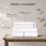 JSELF 100% Viscose Derived from Bamboo Sheet Set - Hotel Luxury Cooling Bed Sheets for Hot Sleepers & Night Sweats, 18" Deep Pocket, Soft & Breathable, Oeko-TEX (White with Blue Tape, Queen)