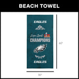 Northwest NFL Philadelphia Eagles 2025 Super Bowl LIX Gumbo Beach Towel 30X60 Inches