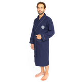 Classic Turkish Towels - 100% Turkish Cotton Unisex Long Bathrobe - Ultra Soft & Absorbent Nautical Waffle Robe, Hotel Comfort & Spa Quality - Navy (L/XL)