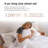 Threadmill 1200 Thread Count Supima Cotton King Sheet Set, Sateen, White