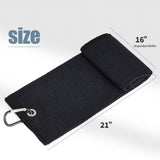 Mile High Life Tri-fold Golf Towel | Premium Microfiber Fabric | Waffle Pattern | with Heavy Duty Carabiner Clip | Golf Towel for Men and Women (Black Golf Towel)