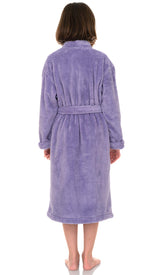 TowelSelections Girls Robe, Kids Plush Kimono Soft Fleece Bathrobe Size 10 Lavender