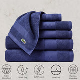 Lacoste Heritage Supima Cotton 6-Piece Towel Set, 2 Bath Towels, 2 Hand Towels, 2 Washcloths, Navy