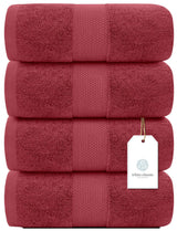 White Classic Luxury Red Bath Towels Extra Large | 100% Soft Cotton 700 GSM Thick 2Ply Absorbent Quick Dry Hotel Bathroom Towel | 27x54 Inch | Christmas Red | Set of 4