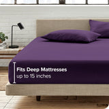Fitted Bottom Sheet Queen Size - Premium 1800 Microfiber - Ultra-Soft Hotel Luxury - Deep Pocket - Durable and Long Lasting - Queen Fitted Sheet (Queen, Plum)