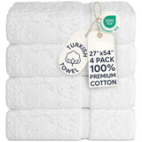 Chakir Turkish Linens 4 Piece Bath Towel Set, 100% Cotton Luxury Turkish Towels for Bathroom, Soft Absorbent Bath Towels, 27 x 54 Inches, White