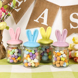 Easter Decorations- 4 PCS Glass Jars with Ceramic Bunny Ear Lid-Easter Glass Storage for Chocolate Candy Sweets Gift Mini Eggs Table Decoration