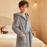DNggAND Boys Girls Bathrobes,Toddler Boy Girl Robes,Children's Plush Soft Coral Fleece Hooded Pajamas Sleepwear for Kids Grey 7-8Y