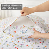 Viviland Floral Queen Sheet Set - 4 Piece Vintage Botanical Flower and Leaves Patterned Bed Sheets - Soft, Breathable Microfiber Sheets with Deep Pocket, Non-Slip Fitted Sheets & Pillowcases