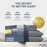 THREAD SPREAD 100% Egyptian Cotton Sheets Queen Size - Luxury 1500 Series Queen Sheet Set Egyptian Cotton (4 PC, Dark Grey), Silky Soft, Sateen Weave, Cooling & Breathable, 17" Deep Pocket Bed Set