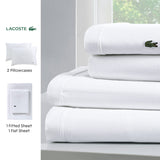 Lacoste 100% Cotton Percale Solid Sheet Set, Breathable, Cooling & Hotel Quality Sheets - Deep Pocket, Easy-Fit, Oeko-Tex Certified, Sleet, Full