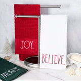 Rae Dunn Set of 3 Hand Towels for Kitchen and Bathroom, 100% Cotton, Embroidered Dish Towels Embroidered Christmas Xmas Theme 16 inches x 26 inches Decorative Hand Towels