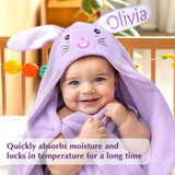 Individz Custom Hooded Bath Towel with Name, Personalized Highly Absorbent Bunny Towels, Baby Bath Towels for Girls Boys, Easter Brithday Shower Gifts for Baby, Toddler, Newborn (Purple)