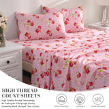 Bedlifes Queen Sheet Set Ultra Soft, Breathable, Silky Flower Deep Pocket 100% Microfiber Bedding, 4 Piece Queen Size Pink Floral(Red Rose)